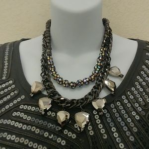 Gunmetal Metallic Rhinestone & Lucite Necklace